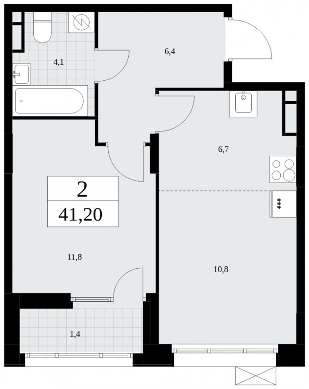2-комнатная квартира (евро) с частичной отделкой, 41.2 м2, 18 этаж, сдача 4 квартал 2024 г., ЖК Бунинские кварталы, корпус 1.1 - объявление 1834301 - фото №1