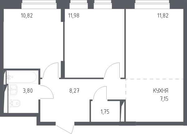3-комнатная квартира с полной отделкой, 55.6 м2, 14 этаж, сдача 4 квартал 2023 г., ЖК Остафьево, корпус 11.3 - объявление 2066773 - фото №1