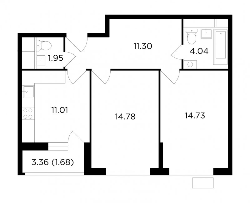 2-комнатная квартира без отделки, 59.49 м2, 11 этаж, сдача 4 квартал 2022 г., ЖК VESNA, корпус 3 - объявление 1719544 - фото №1