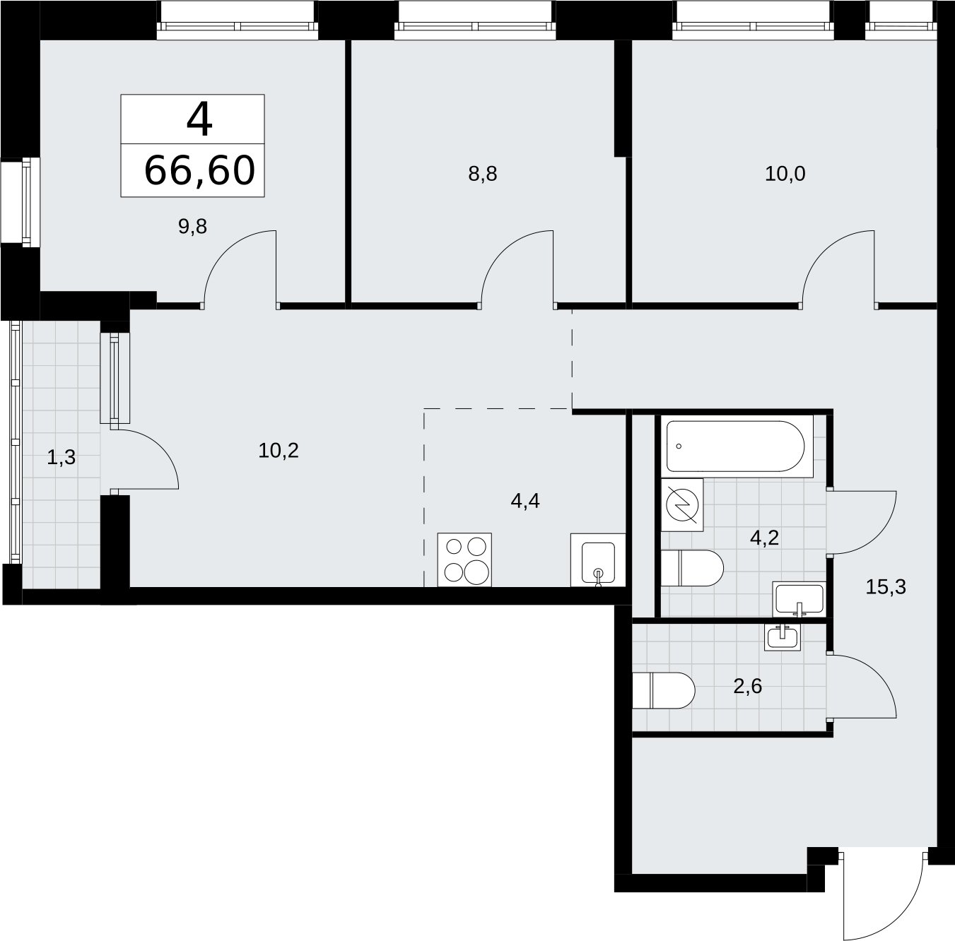 4-комнатная квартира (евро) с полной отделкой, 66.6 м2, 3 этаж, сдача 4 квартал 2026 г., ЖК Родные кварталы, корпус 1.1 - объявление 2317627 - фото №1