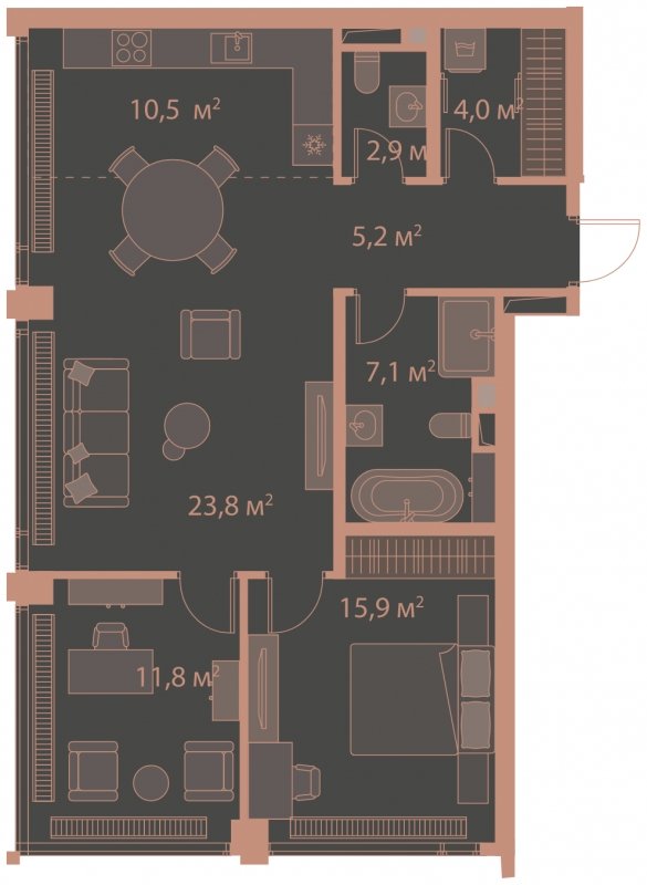 2-комнатная квартира без отделки, 81.1 м2, 18 этаж, сдача 1 квартал 2025 г., ЖК HIGH LIFE, корпус Heart Tower - объявление 1767919 - фото №1