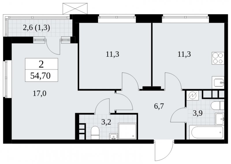 2-комнатная квартира без отделки, 54.7 м2, 8 этаж, сдача 1 квартал 2025 г., ЖК Прокшино, корпус 5.2.3 - объявление 1751326 - фото №1