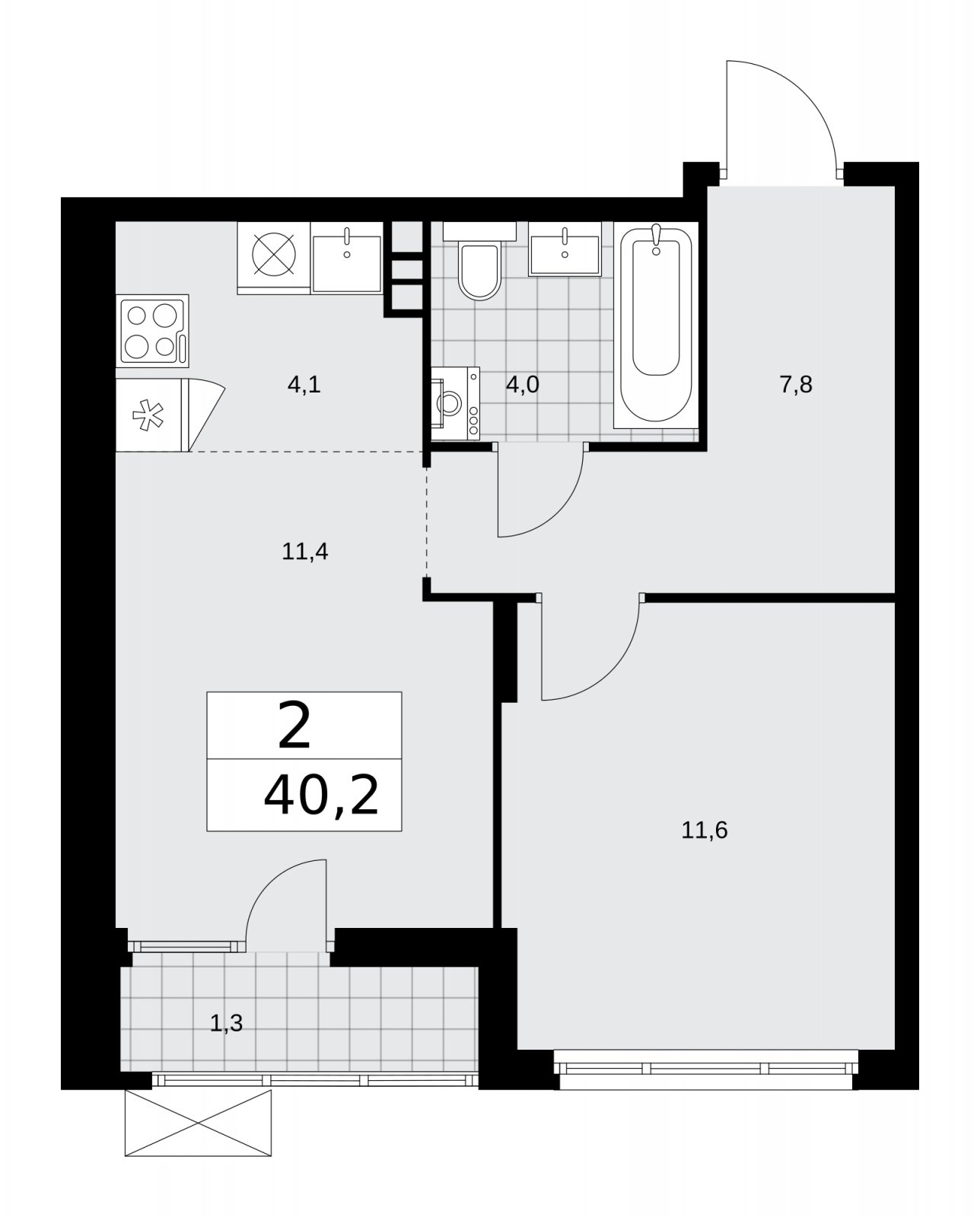 2-комнатная квартира (евро) с полной отделкой, 40.2 м2, 11 этаж, сдача 2 квартал 2026 г., ЖК Деснаречье, корпус 4.7 - объявление 2264972 - фото №1