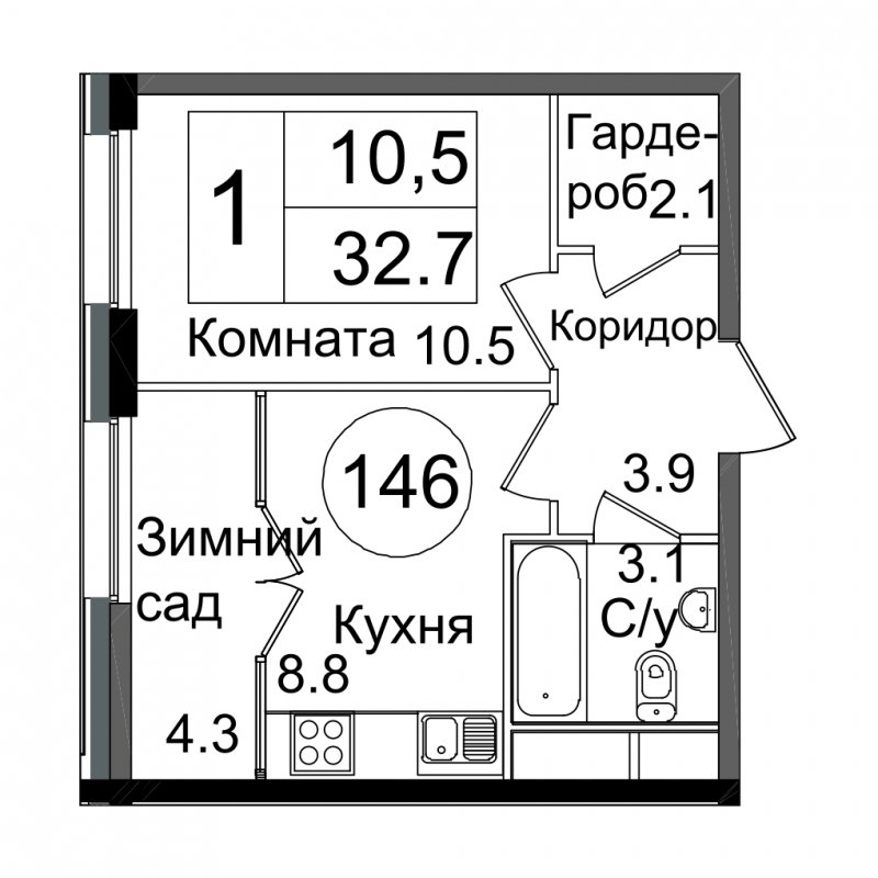 1-комнатная квартира с частичной отделкой, 31.9 м2, 24 этаж, дом сдан, ЖК Сиреневый Парк, корпус 7А - объявление 1640105 - фото №1
