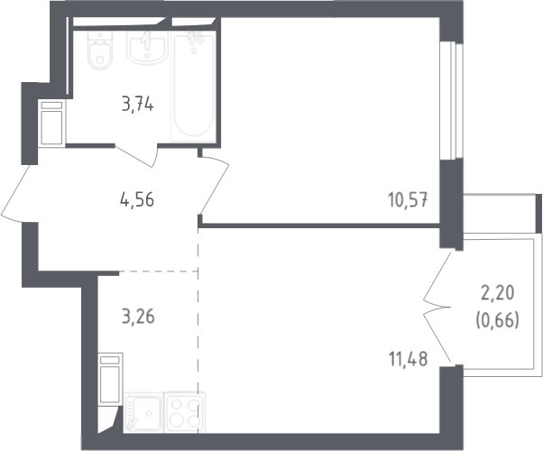 2-комнатная квартира с полной отделкой, 34.3 м2, 15 этаж, сдача 3 квартал 2023 г., ЖК Томилино Парк, корпус 4.1 - объявление 2075175 - фото №1