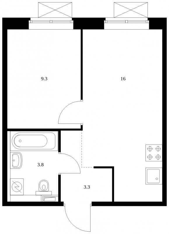 1-комнатная квартира с полной отделкой, 32.4 м2, 9 этаж, сдача 4 квартал 2023 г., ЖК Середневский лес, корпус 1.1 - объявление 1688700 - фото №1