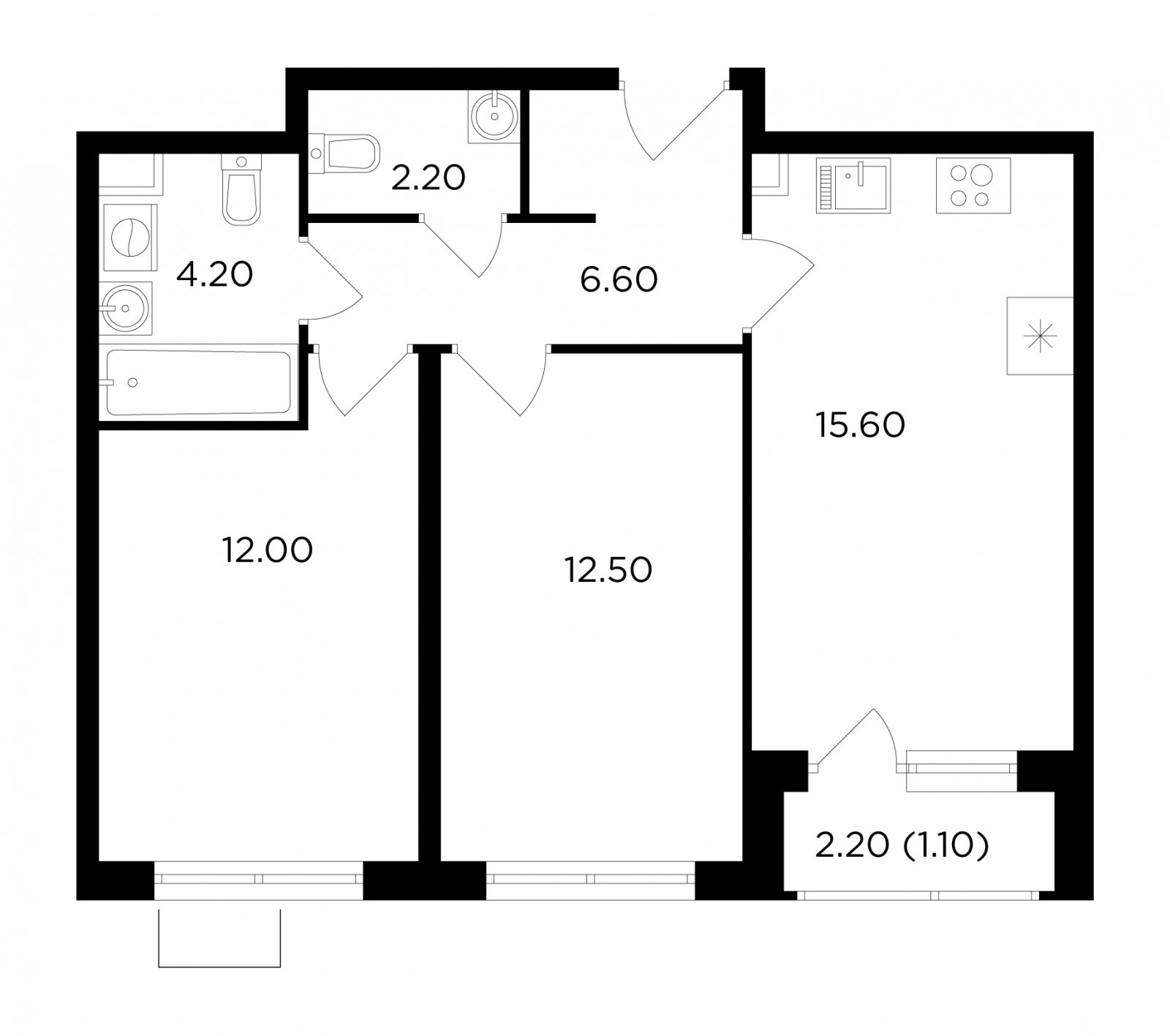 2-комнатная квартира без отделки, 54.2 м2, 6 этаж, сдача 1 квартал 2024 г., ЖК Миловидное, корпус 1 - объявление 2161228 - фото №1