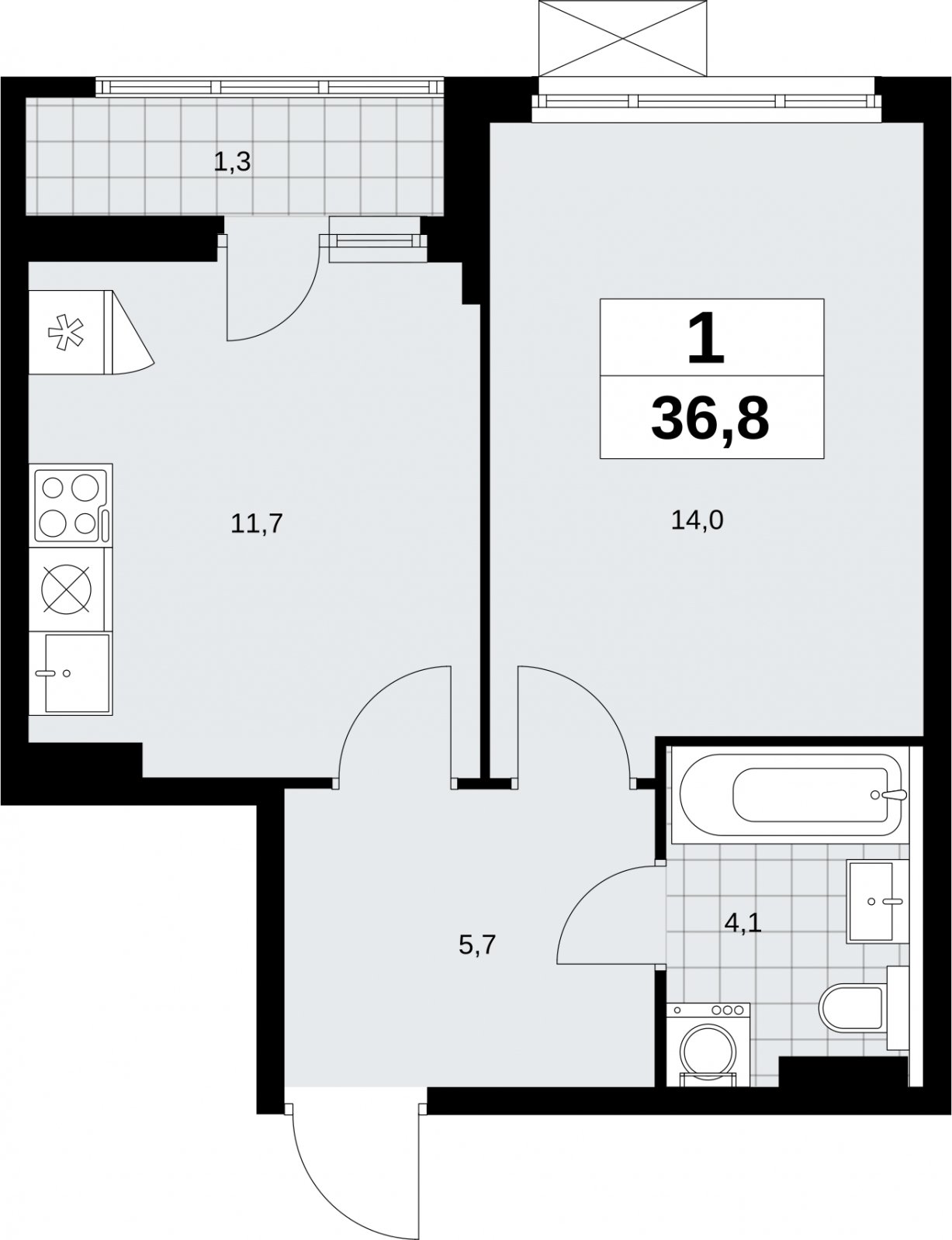 1-комнатная квартира с полной отделкой, 36.8 м2, 5 этаж, сдача 3 квартал 2026 г., ЖК Дзен-кварталы, корпус 6.1.3 - объявление 2328021 - фото №1