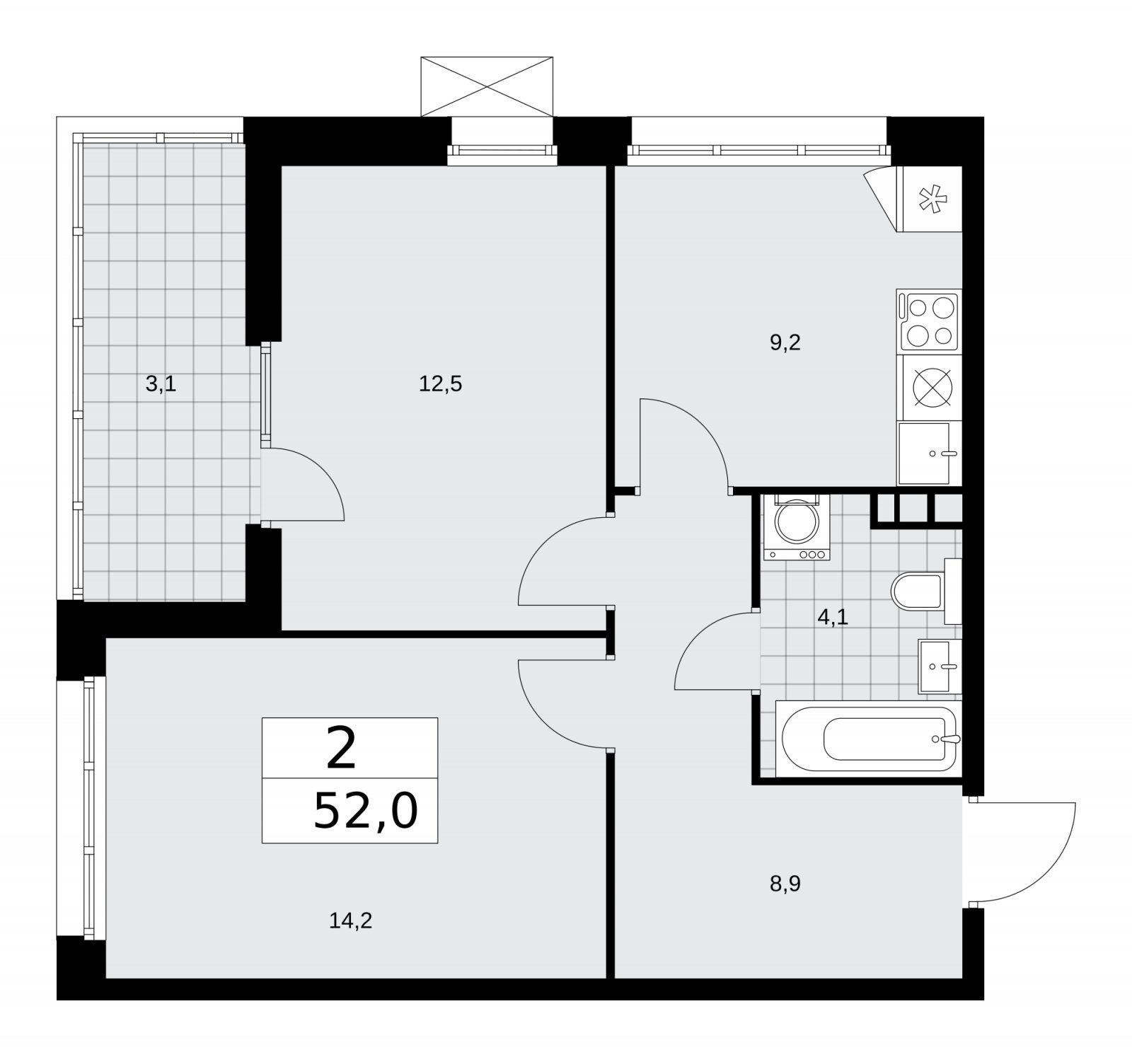 2-комнатная квартира с частичной отделкой, 52 м2, 11 этаж, сдача 2 квартал 2026 г., ЖК Деснаречье, корпус 4.6 - объявление 2264689 - фото №1