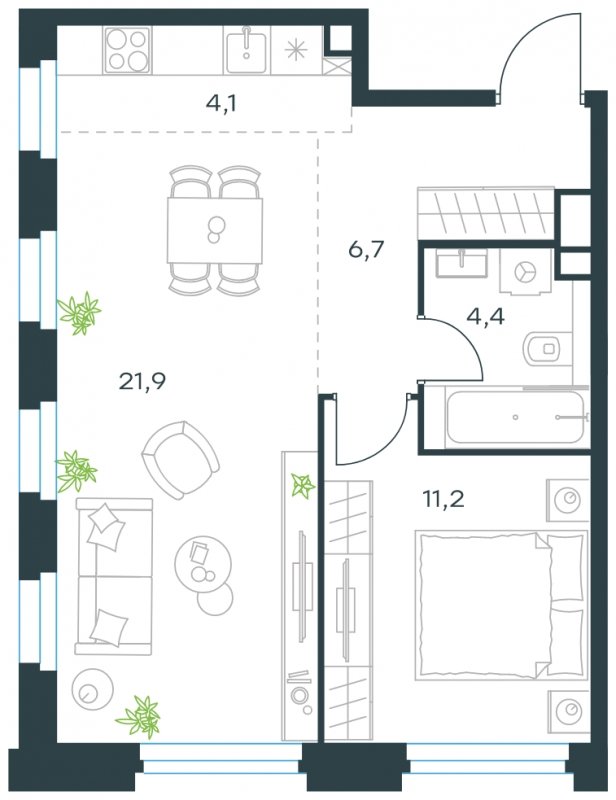 2-комнатная квартира без отделки, 47.9 м2, 2 этаж, сдача 4 квартал 2023 г., ЖК Level Нагатинская, корпус С - объявление 1667941 - фото №1