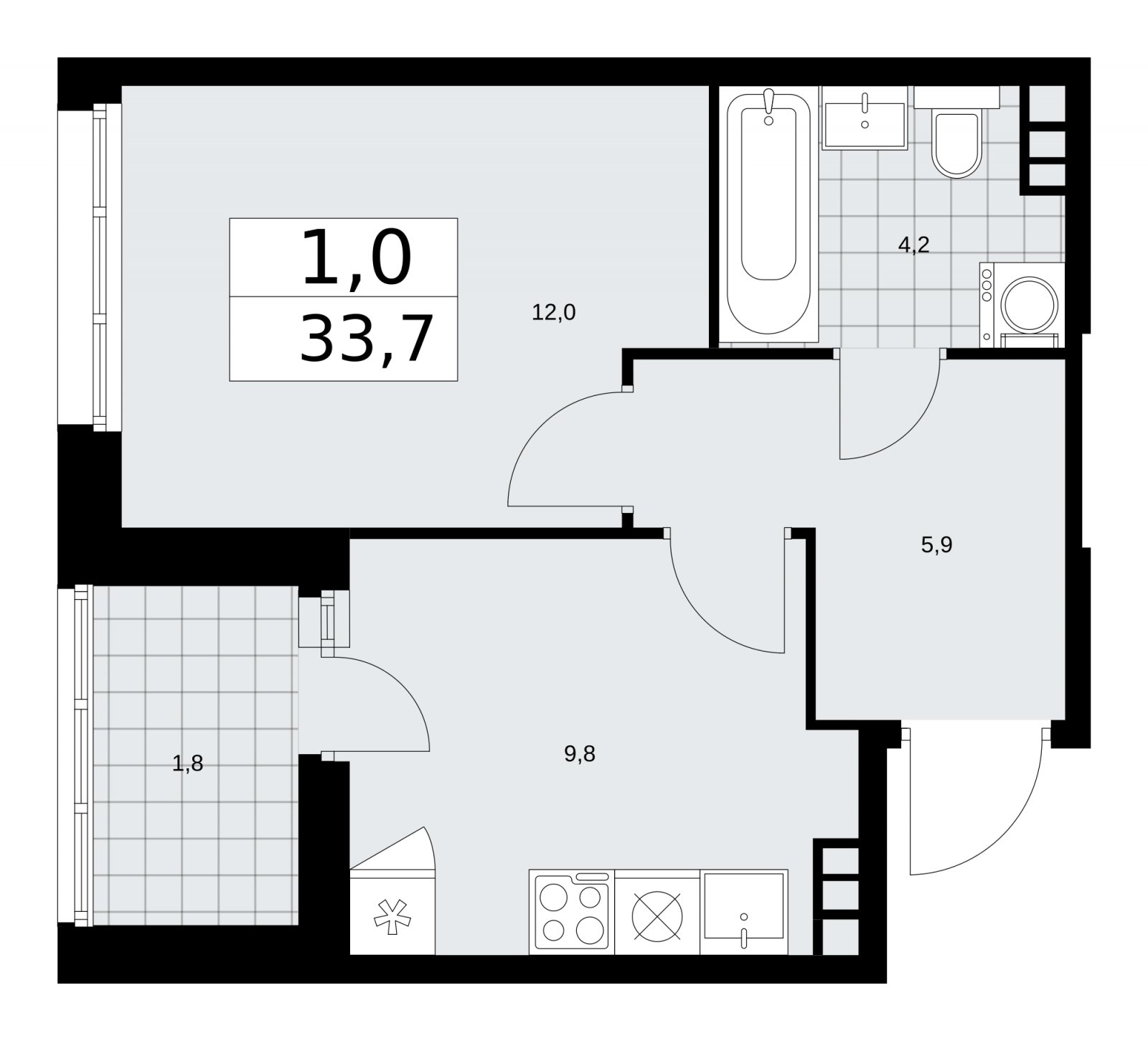 1-комнатная квартира без отделки, 33.7 м2, 4 этаж, сдача 1 квартал 2026 г., ЖК Дзен-кварталы, корпус 3.1 - объявление 2240732 - фото №1