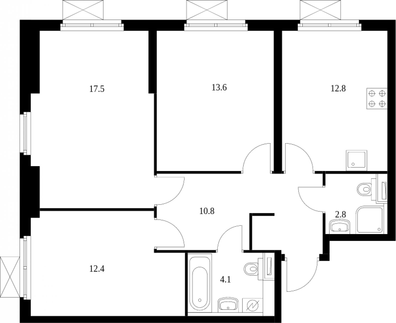 3-комнатная квартира с полной отделкой, 74.3 м2, 33 этаж, сдача 3 квартал 2023 г., ЖК Полярная 25, корпус 3 - объявление 2005552 - фото №1