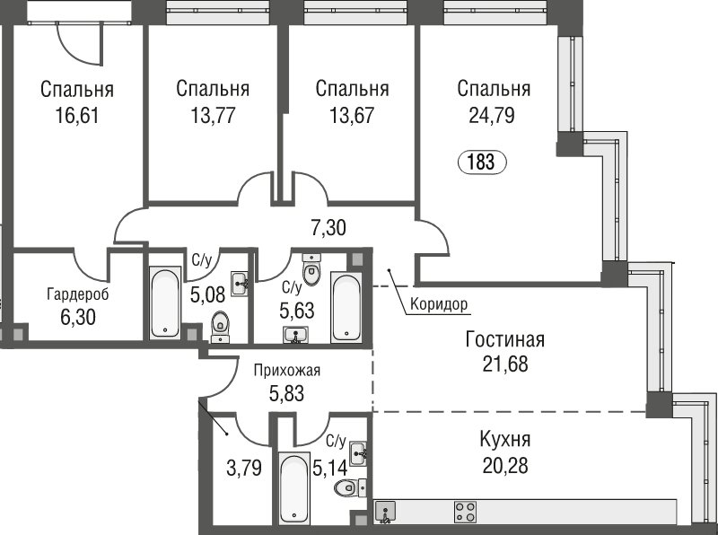 5-комнатная квартира без отделки, 149.87 м2, 20 этаж, сдача 3 квартал 2023 г., ЖК AFI Park Воронцовский, корпус 5 - объявление 2074035 - фото №1