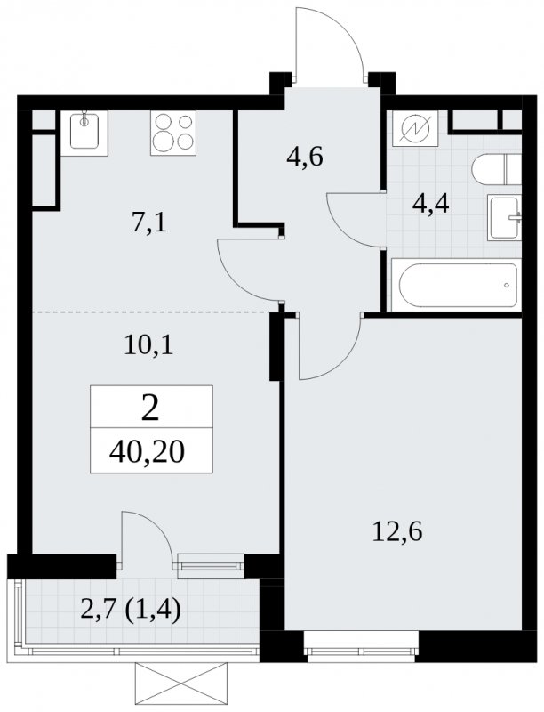2-комнатная квартира (евро) без отделки, 40.2 м2, 12 этаж, сдача 1 квартал 2025 г., ЖК Прокшино, корпус 5.1.4 - объявление 1810998 - фото №1