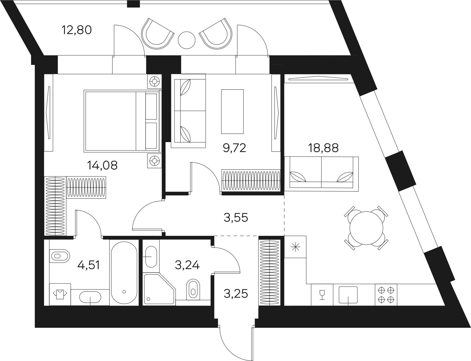 3-комнатная квартира без отделки, 63.63 м2, 15 этаж, сдача 4 квартал 2024 г., ЖК FØRST, корпус 2 - объявление 2350339 - фото №1