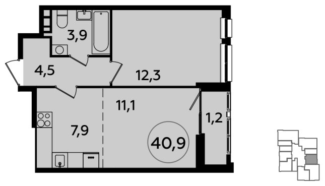 2-комнатная квартира (евро) с полной отделкой, 40.9 м2, 18 этаж, сдача 2 квартал 2024 г., ЖК Южные сады, корпус 1.1 - объявление 1512042 - фото №1