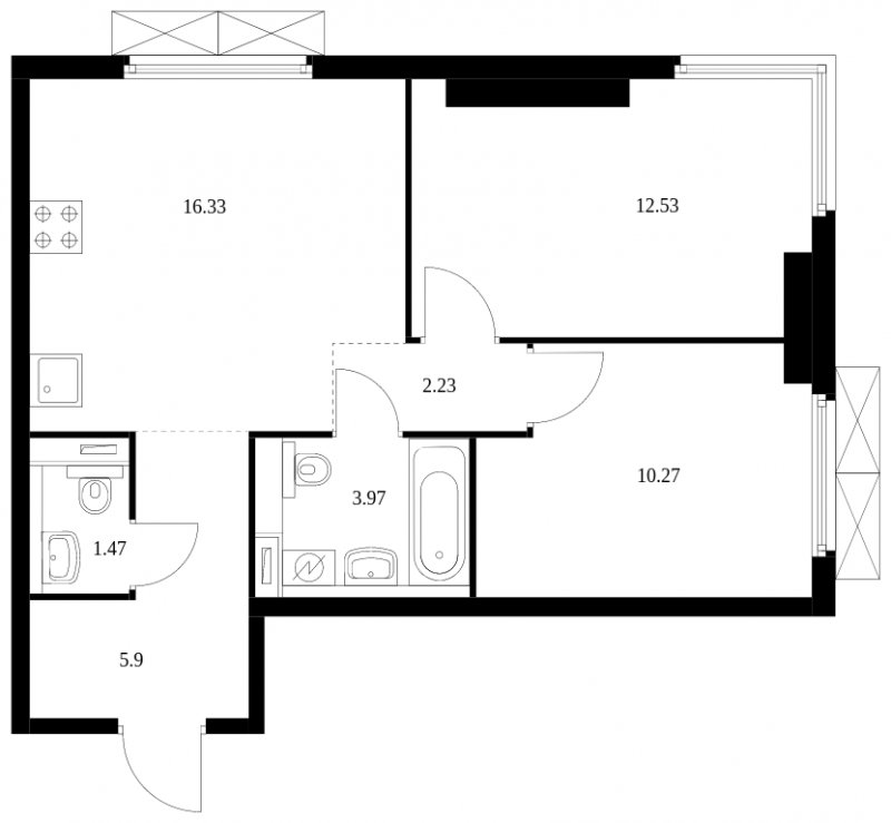 2-комнатная квартира с полной отделкой, 52.7 м2, 4 этаж, сдача 2 квартал 2024 г., ЖК Матвеевский Парк, корпус 2.4 - объявление 1859522 - фото №1
