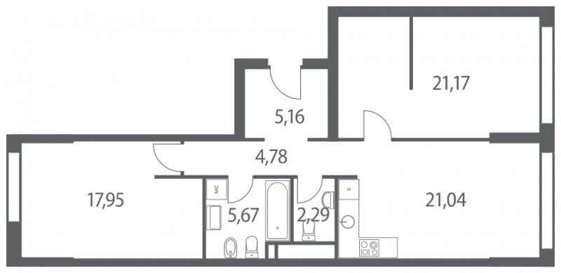 2-комнатная квартира без отделки, 78.06 м2, 3 этаж, сдача 4 квартал 2022 г., ЖК Headliner, корпус 9 - объявление 1901499 - фото №1