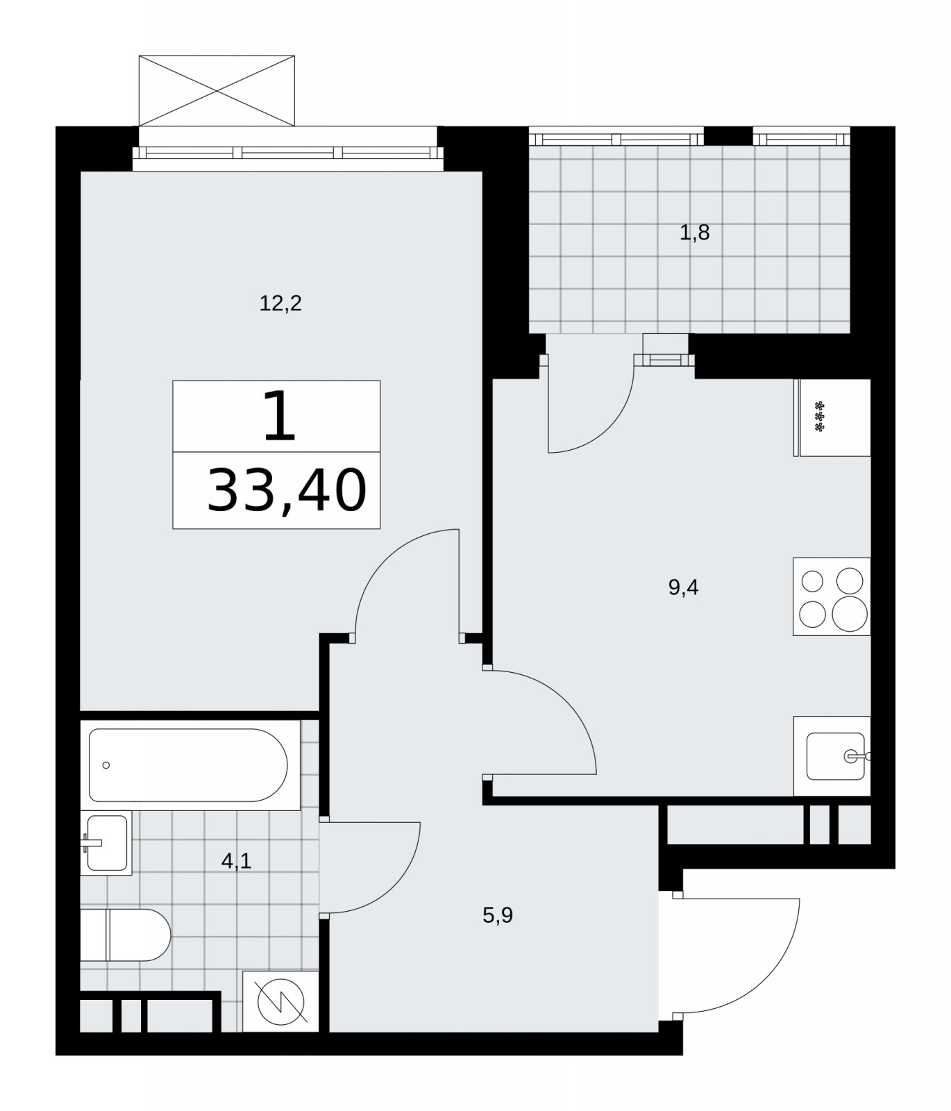 1-комнатная квартира с частичной отделкой, 33.4 м2, 13 этаж, сдача 4 квартал 2025 г., ЖК Бунинские кварталы, корпус 3.5 - объявление 2152224 - фото №1