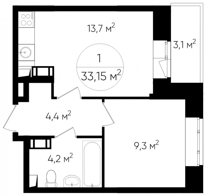 1-комнатная квартира с полной отделкой, 32.9 м2, 12 этаж, дом сдан, ЖК Люберцы, корпус 60 - объявление 1764163 - фото №1