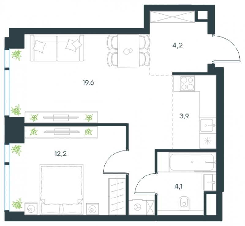 2-комнатная квартира (евро) без отделки, 44 м2, 24 этаж, сдача 4 квартал 2024 г., ЖК Level Мичуринский, корпус 4 - объявление 1693700 - фото №1