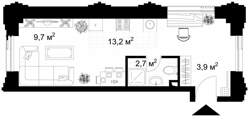 Студия без отделки, 29.5 м2, 2 этаж, сдача 4 квартал 2022 г., ЖК Kazakov Grand Loft, корпус 1 - объявление 1682044 - фото №1