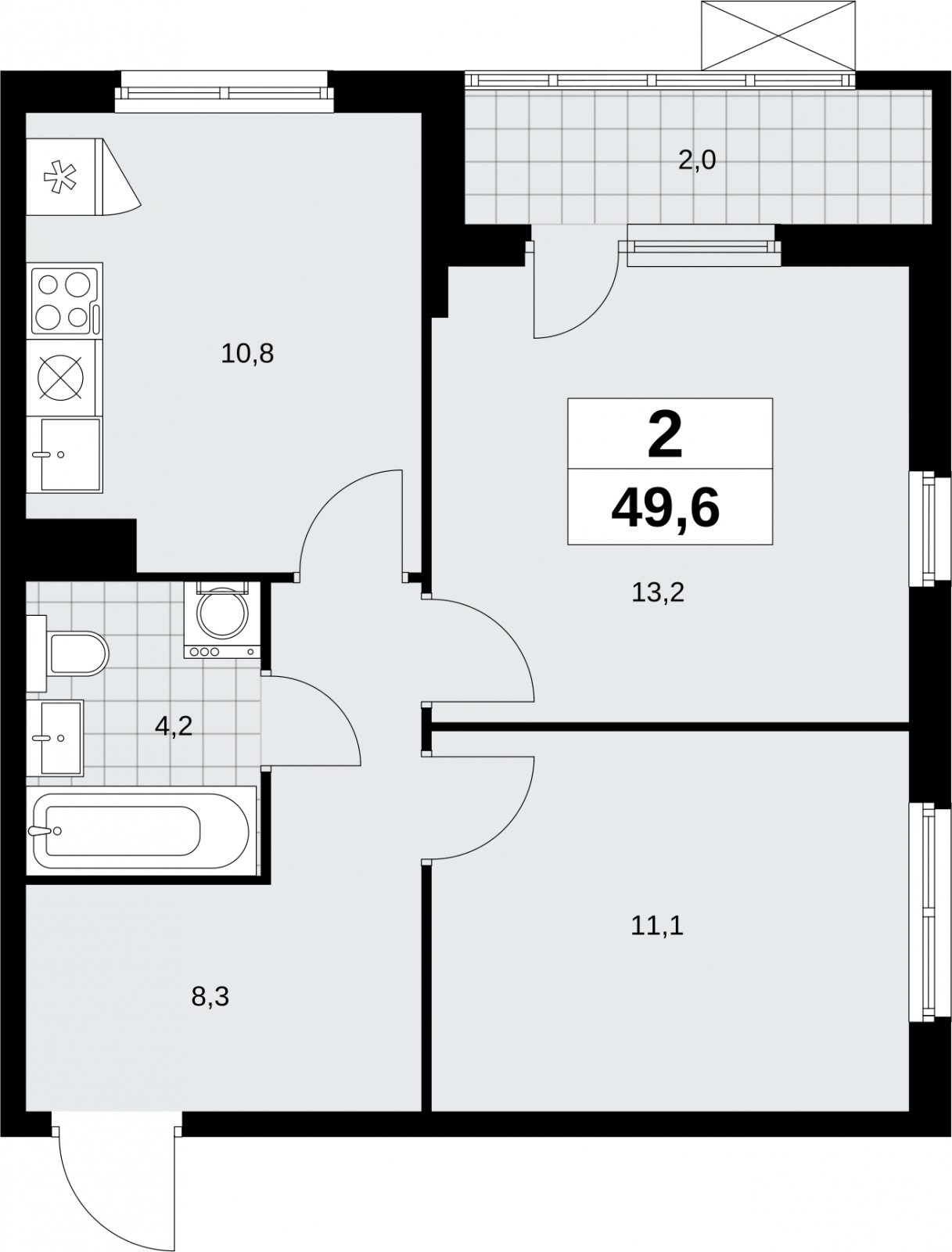 2-комнатная квартира с полной отделкой, 49.6 м2, 6 этаж, сдача 3 квартал 2026 г., ЖК Дзен-кварталы, корпус 6.1.4 - объявление 2328179 - фото №1