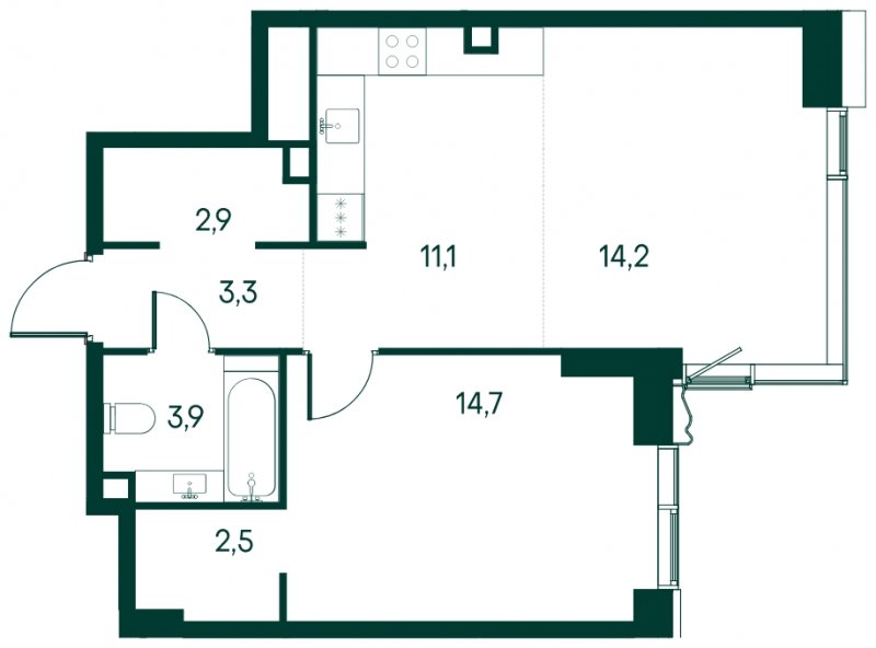 1-комнатная квартира без отделки, 52.6 м2, 5 этаж, дом сдан, ЖК Клубный город на реке Primavera, корпус 3 квартала "Vivaldi" - объявление 1930701 - фото №1