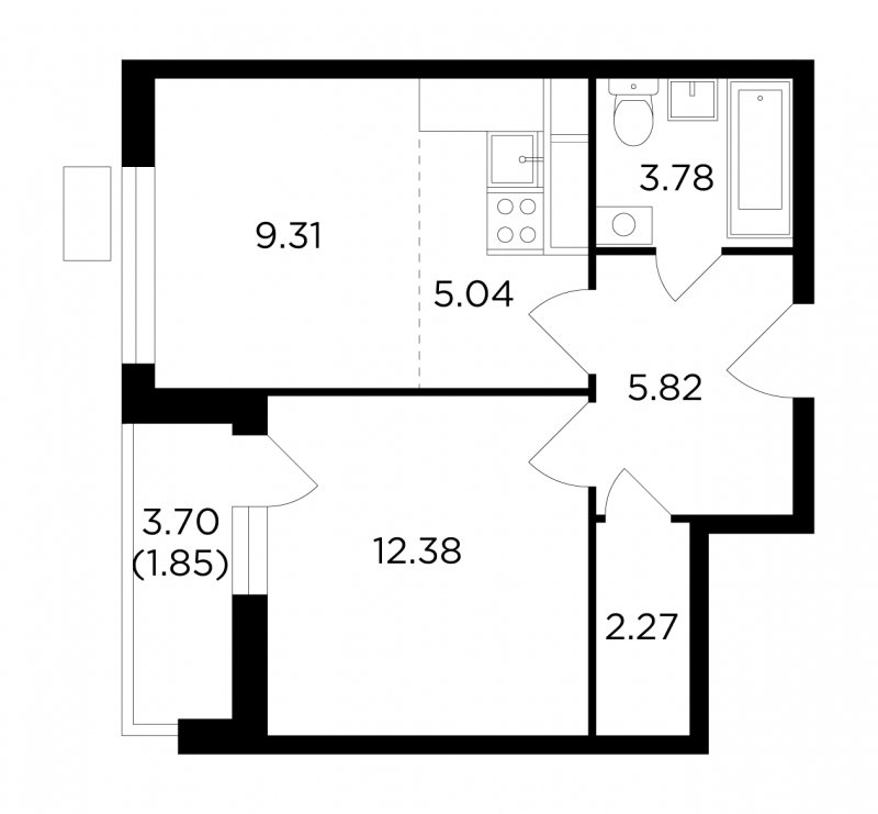 2-комнатная квартира без отделки, 40.45 м2, 7 этаж, сдача 4 квартал 2022 г., ЖК VESNA, корпус 3 - объявление 1757843 - фото №1