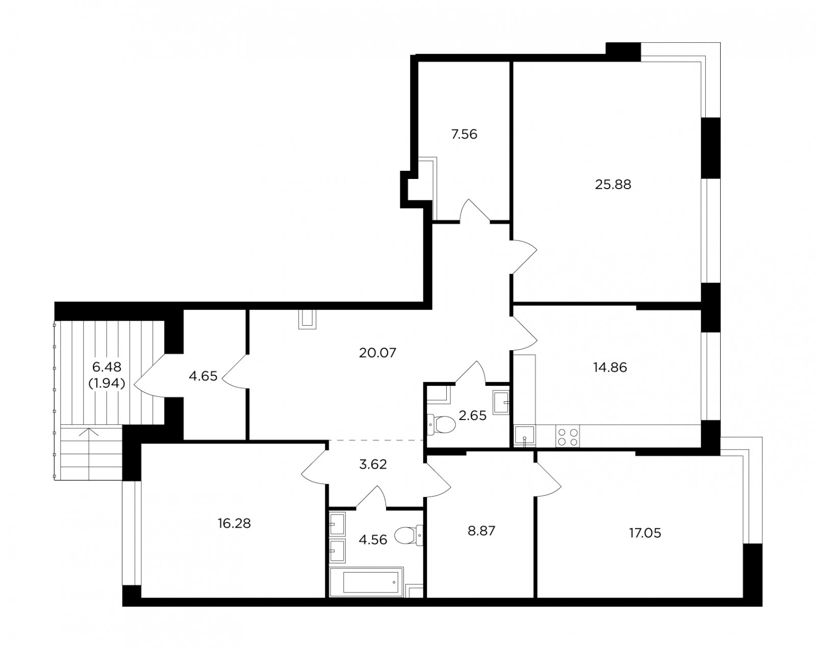 3-комнатная квартира без отделки, 127.99 м2, 1 этаж, дом сдан, ЖК RiverSky, корпус 4 - объявление 2233200 - фото №1