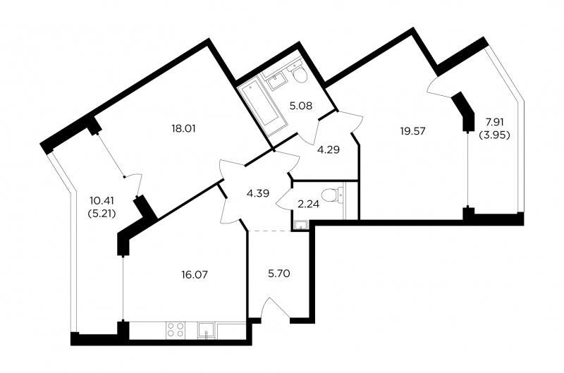 2-комнатная квартира без отделки, 84.51 м2, 10 этаж, дом сдан, ЖК RiverSky, корпус 8 - объявление 1716181 - фото №1