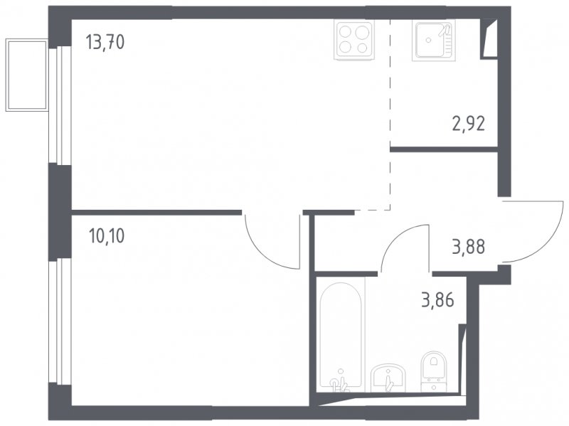 2-комнатная квартира с полной отделкой, 34.46 м2, 13 этаж, сдача 4 квартал 2024 г., ЖК Остафьево, корпус 14 - объявление 1828021 - фото №1