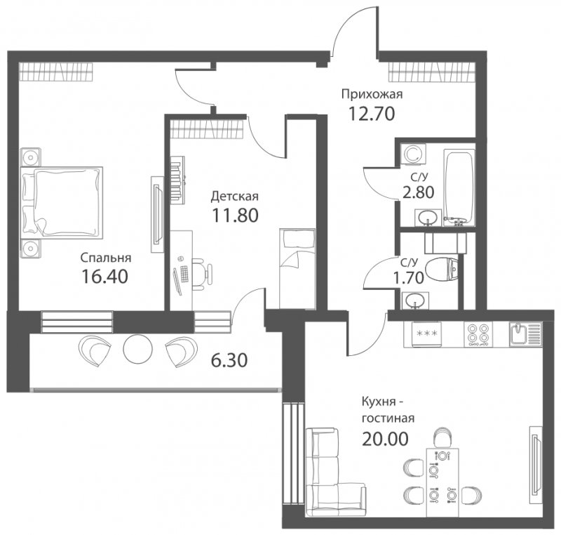 3-комнатная квартира (евро) с частичной отделкой, 68.6 м2, 12 этаж, сдача 2 квартал 2022 г., ЖК Аквилон PARK, корпус 1 - объявление 1641251 - фото №1