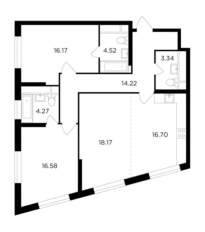 3-комнатная квартира без отделки, 93.97 м2, 6 этаж, сдача 2 квартал 2022 г., ЖК КутузовGRAD 2, корпус 3 - объявление 1748141 - фото №1