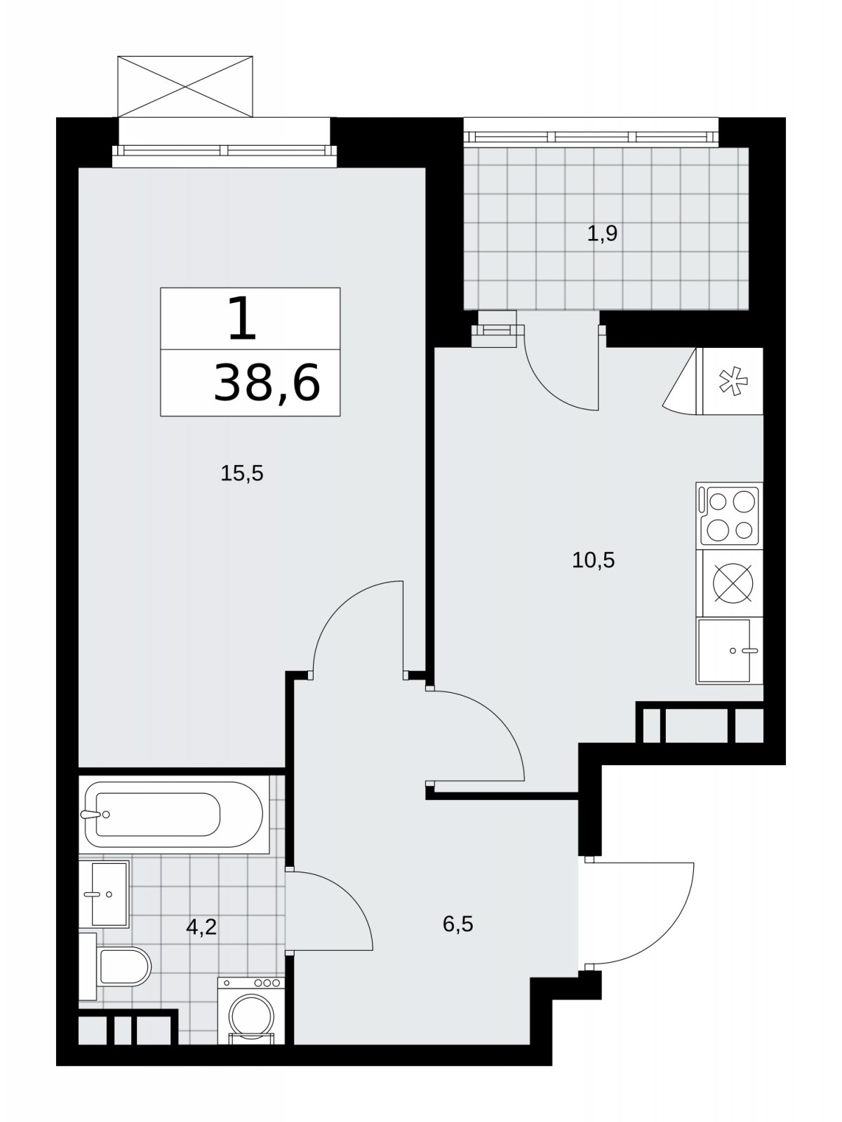 1-комнатная квартира с частичной отделкой, 38.6 м2, 7 этаж, сдача 2 квартал 2026 г., ЖК Скандинавия, корпус 25.2 - объявление 2283503 - фото №1