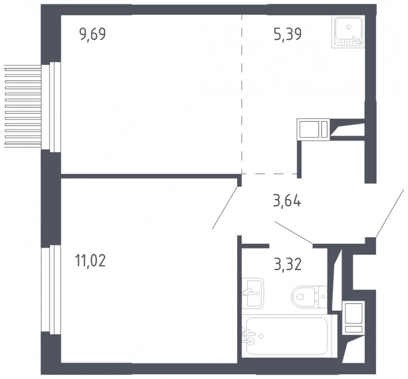 2-комнатная квартира с полной отделкой, 33.06 м2, 11 этаж, сдача 3 квартал 2023 г., ЖК Мытищи Парк, корпус 2 - объявление 1659716 - фото №1