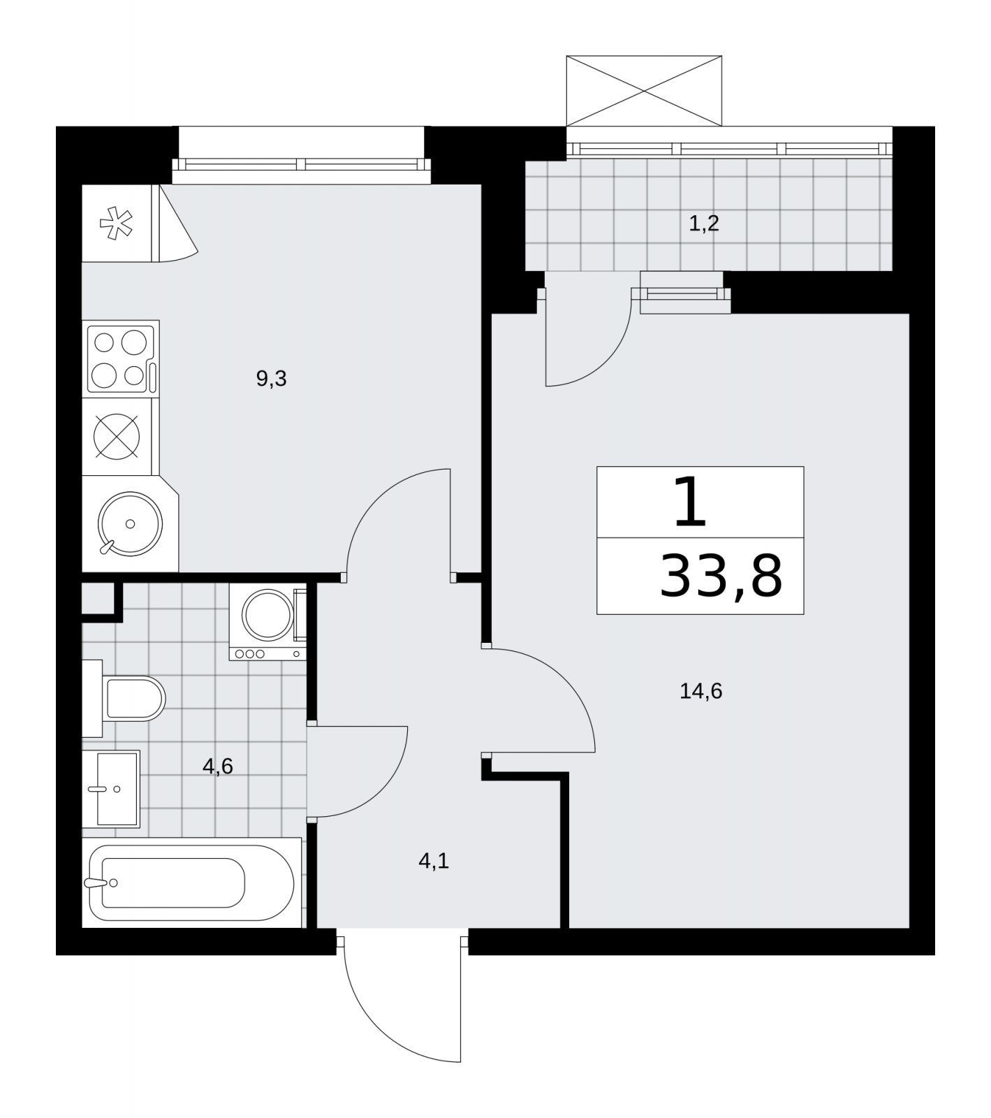 1-комнатная квартира без отделки, 33.8 м2, 2 этаж, сдача 2 квартал 2026 г., ЖК Скандинавия, корпус 25.4 - объявление 2284136 - фото №1