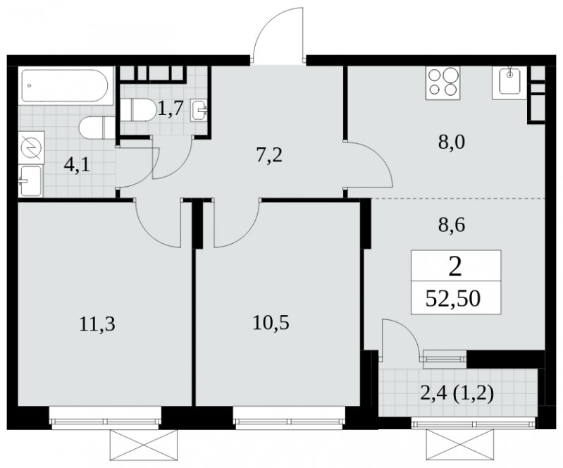 3-комнатная квартира (евро) с частичной отделкой, 52.4 м2, 18 этаж, сдача 1 квартал 2025 г., ЖК Прокшино, корпус 5.2.2 - объявление 1751283 - фото №1
