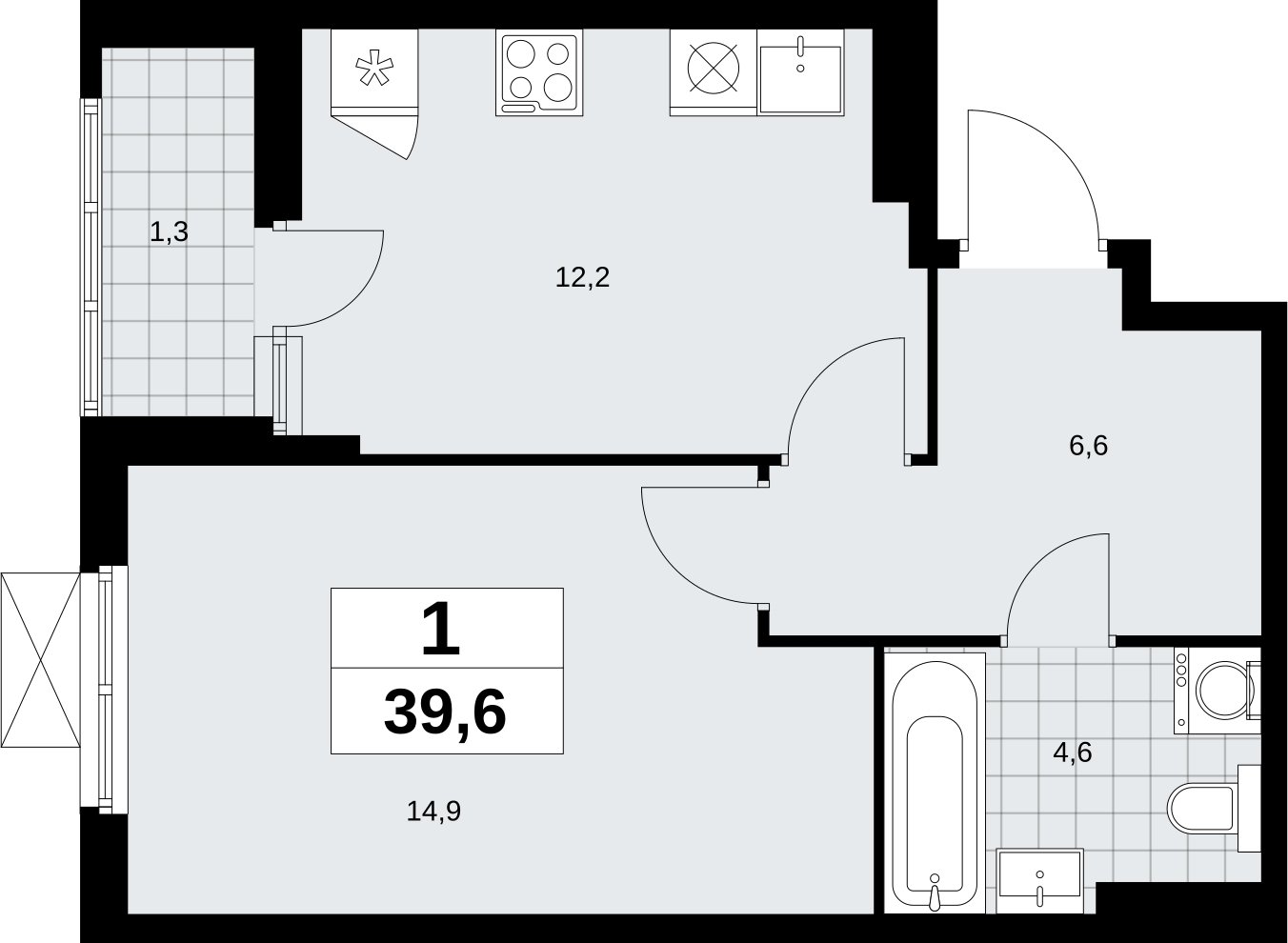 1-комнатная квартира с полной отделкой, 39.6 м2, 11 этаж, сдача 3 квартал 2026 г., ЖК Дзен-кварталы, корпус 6.1.4 - объявление 2328225 - фото №1