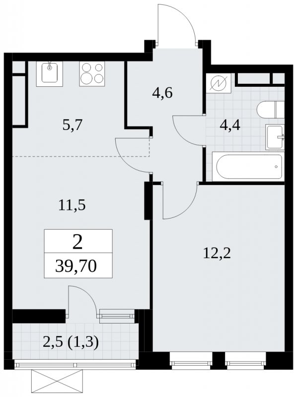 2-комнатная квартира (евро) без отделки, 39.7 м2, 14 этаж, сдача 1 квартал 2025 г., ЖК Прокшино, корпус 5.1.3 - объявление 1810650 - фото №1