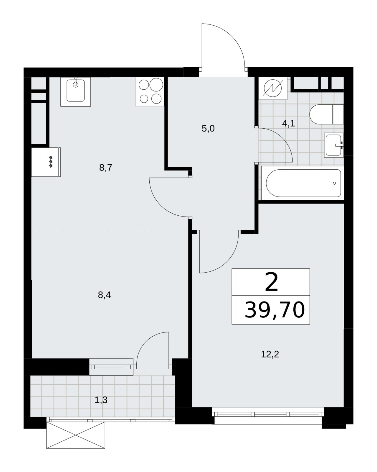 2-комнатная квартира (евро) без отделки, 39.7 м2, 15 этаж, сдача 3 квартал 2025 г., ЖК Скандинавия, корпус 28.1 - объявление 2201857 - фото №1