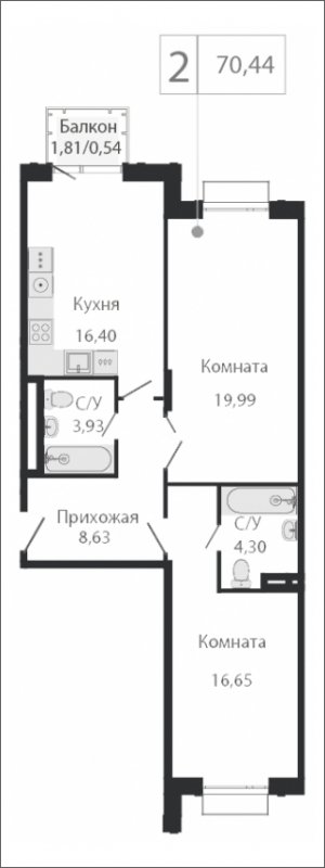 3-комнатная квартира (евро) без отделки, 70.44 м2, 3 этаж, сдача 2 квартал 2023 г., ЖК Dream Towers, корпус 3 - объявление 1800638 - фото №1