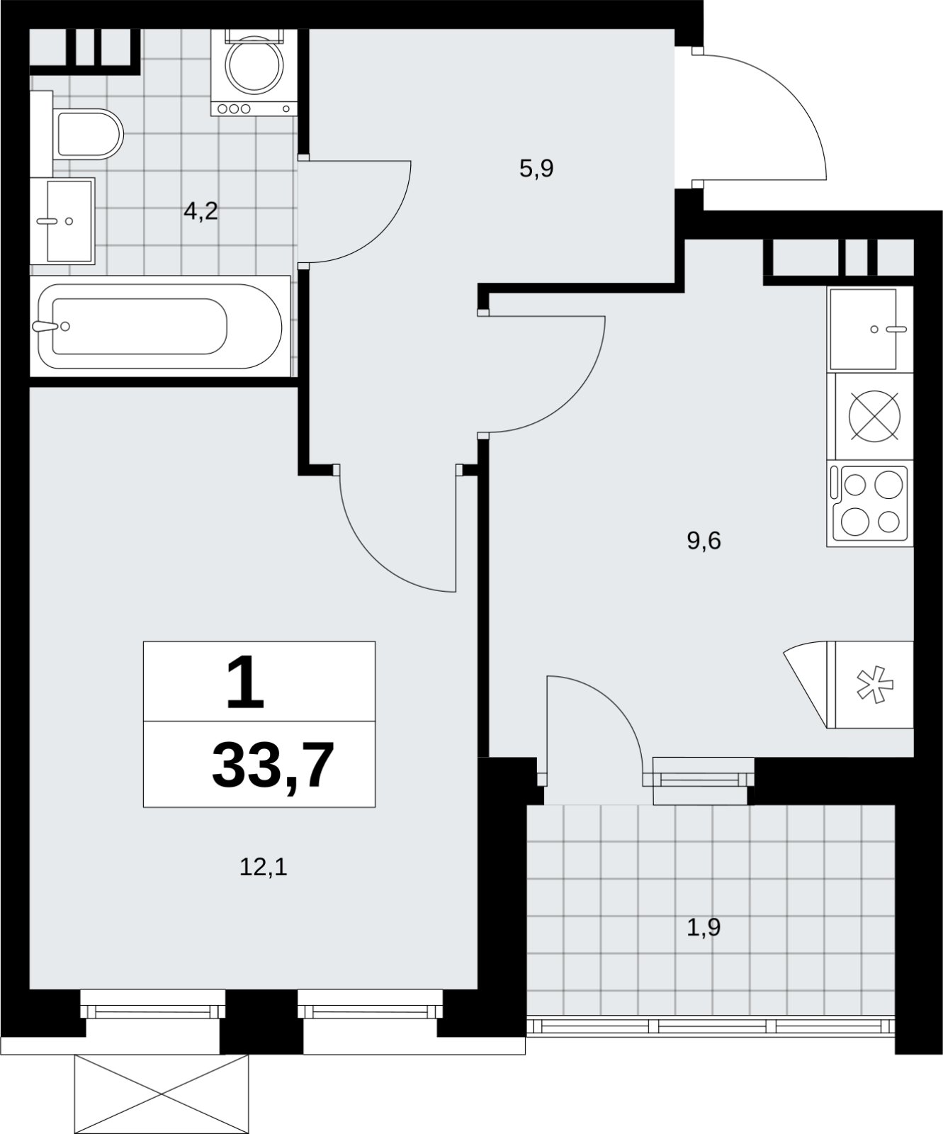 1-комнатная квартира без отделки, 33.7 м2, 13 этаж, сдача 4 квартал 2026 г., ЖК Скандинавия, корпус 2.18.1.3 - объявление 2350857 - фото №1