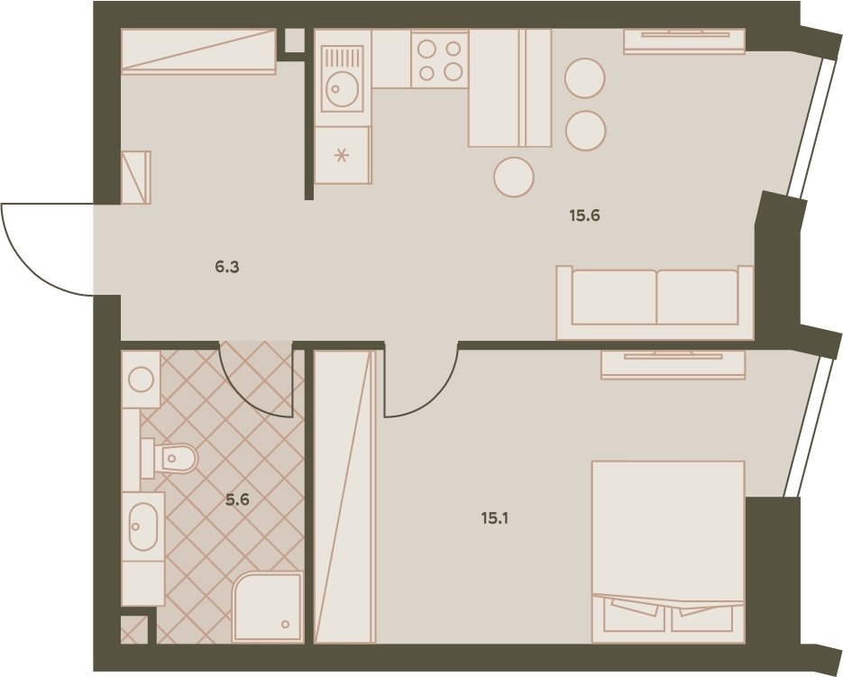 2-комнатная квартира с частичной отделкой, 42.8 м2, 14 этаж, сдача 4 квартал 2023 г., ЖК Eniteo, корпус 1 - объявление 2259011 - фото №1