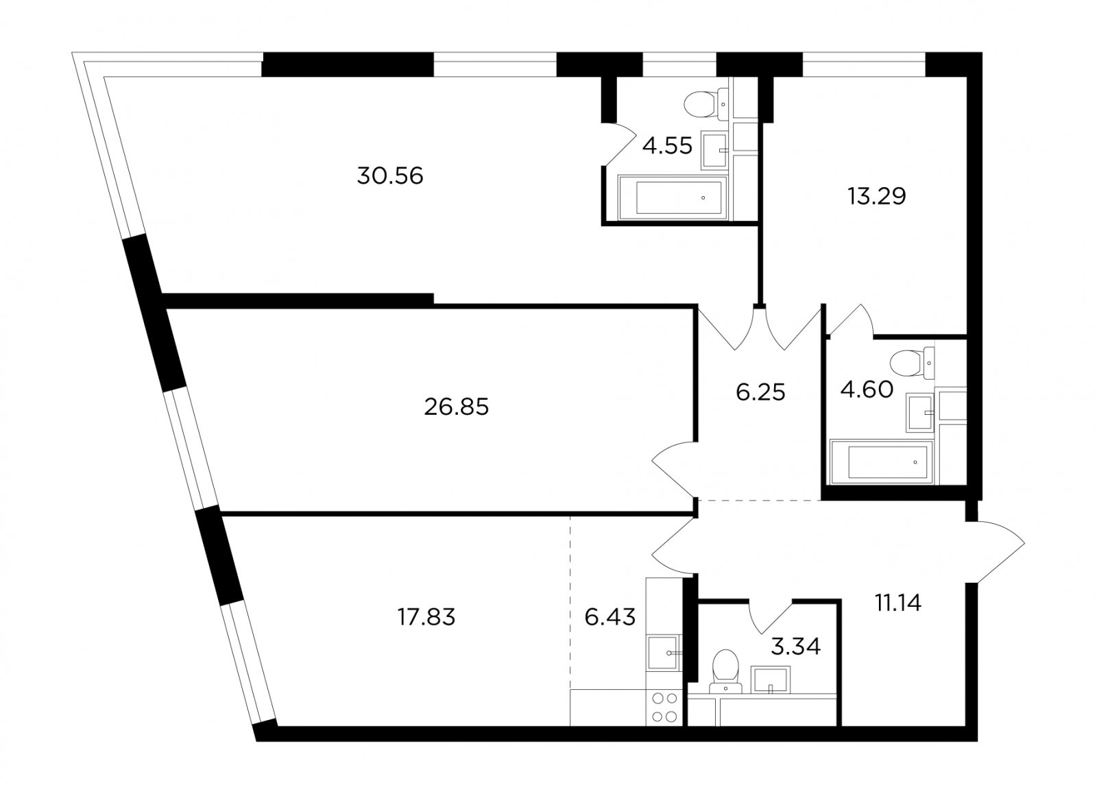 4-комнатная квартира без отделки, 124.84 м2, 19 этаж, дом сдан, ЖК КутузовGRAD 2, корпус 3 - объявление 2007637 - фото №1