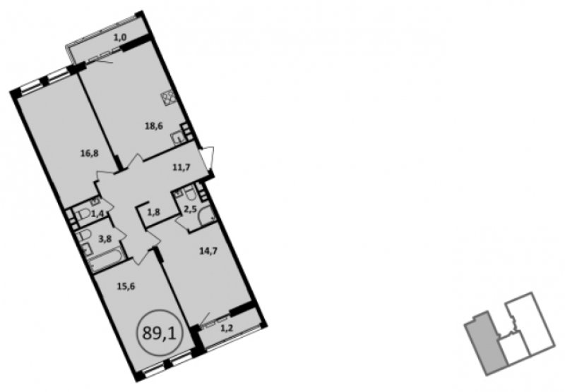 3-комнатная квартира без отделки, 89.3 м2, 3 этаж, сдача 4 квартал 2022 г., ЖК Испанские кварталы, корпус 5.3 - объявление 1812939 - фото №1