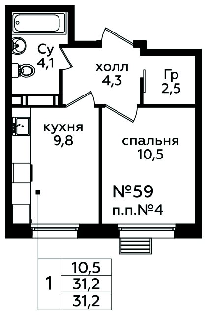 1-комнатная квартира с полной отделкой, 31.2 м2, 5 этаж, сдача 1 квартал 2025 г., ЖК Эко Бунино, корпус Я-10-11 - объявление 1849608 - фото №1