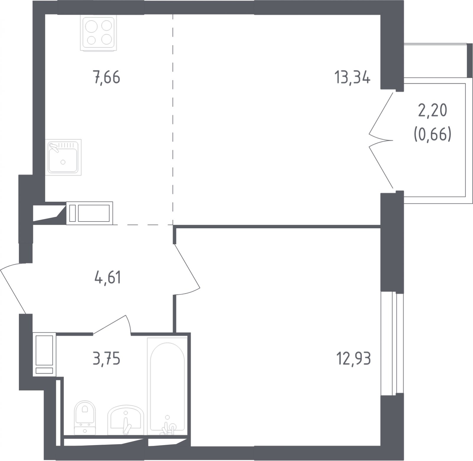 2-комнатная квартира с полной отделкой, 42.95 м2, 3 этаж, сдача 3 квартал 2023 г., ЖК Томилино Парк, корпус 4.1 - объявление 2002377 - фото №1