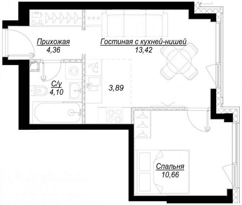 1-комнатная квартира с частичной отделкой, 36.4 м2, 12 этаж, сдача 1 квартал 2023 г., ЖК Hide, корпус RiverSide - объявление 1756830 - фото №1