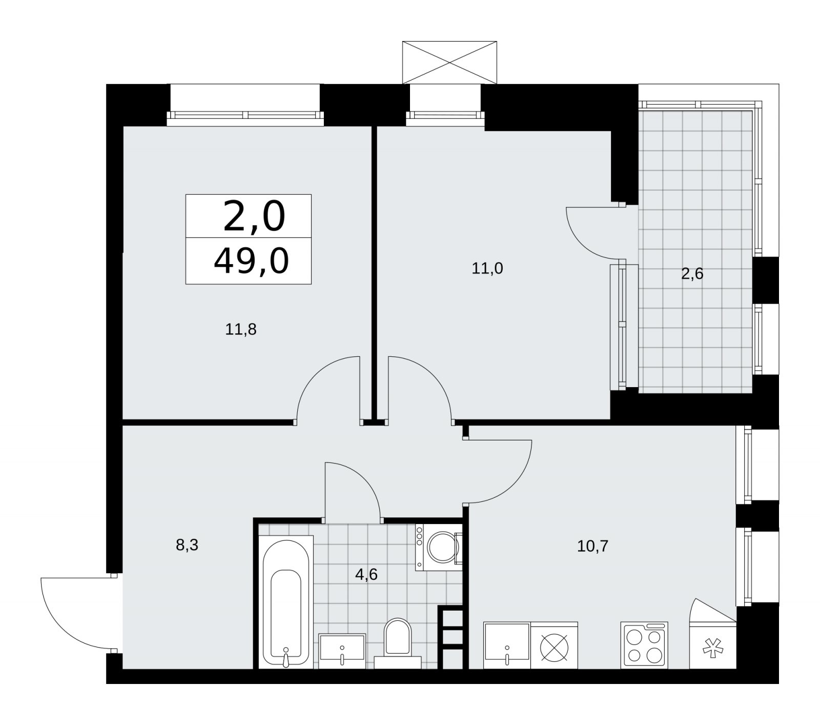 2-комнатная квартира без отделки, 49 м2, 3 этаж, сдача 4 квартал 2025 г., ЖК Бунинские кварталы, корпус 6.5 - объявление 2252754 - фото №1